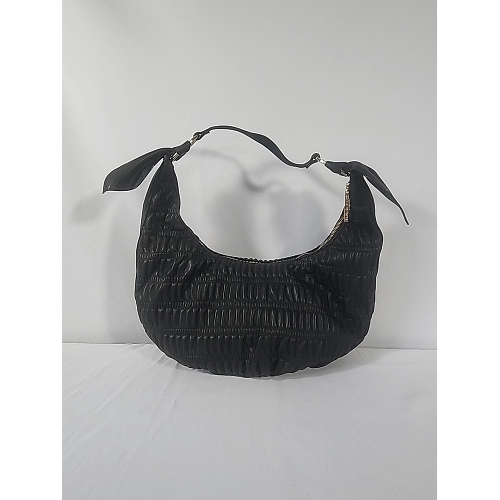 House Of Want We Saunter Black Ruched Vegan Leather Shoulder Bag Hobo Purse Boho